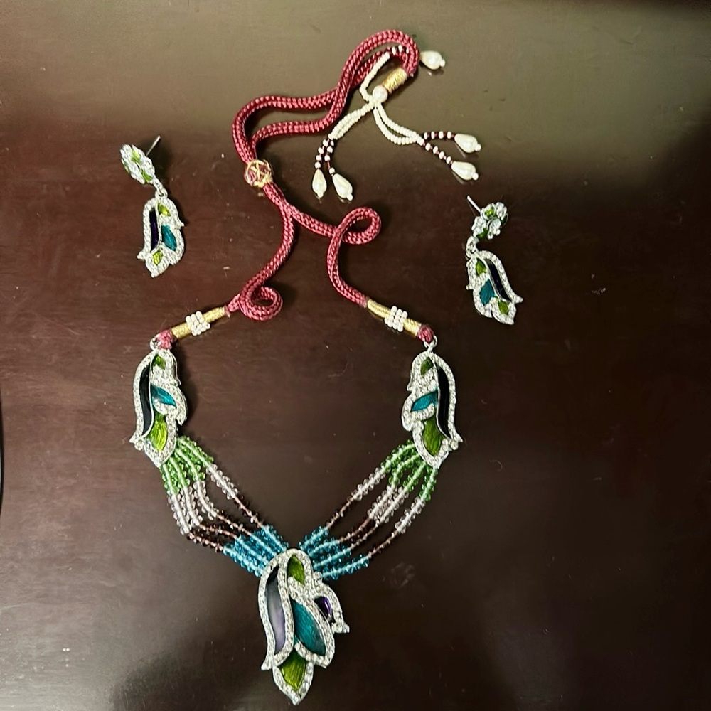 Indian Bollywood Peacock Anarkali Necklace Earrings set